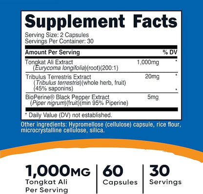 Nutricost Tongkat Ali 1,000mg 60 Capsules, Gluten Free, Vegetarian Caps