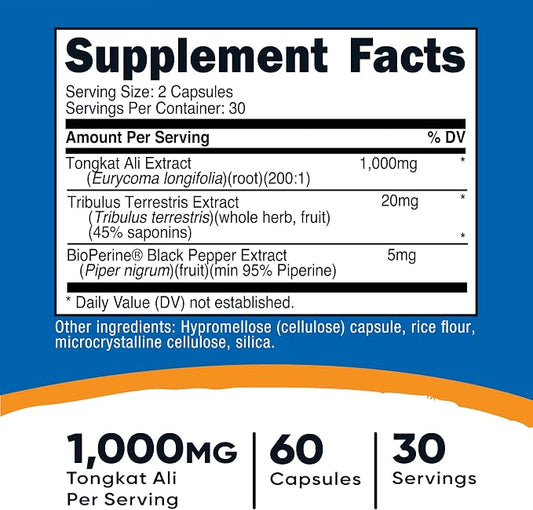 Nutricost Tongkat Ali 1,000mg 60 Capsules, Gluten Free, Vegetarian Caps