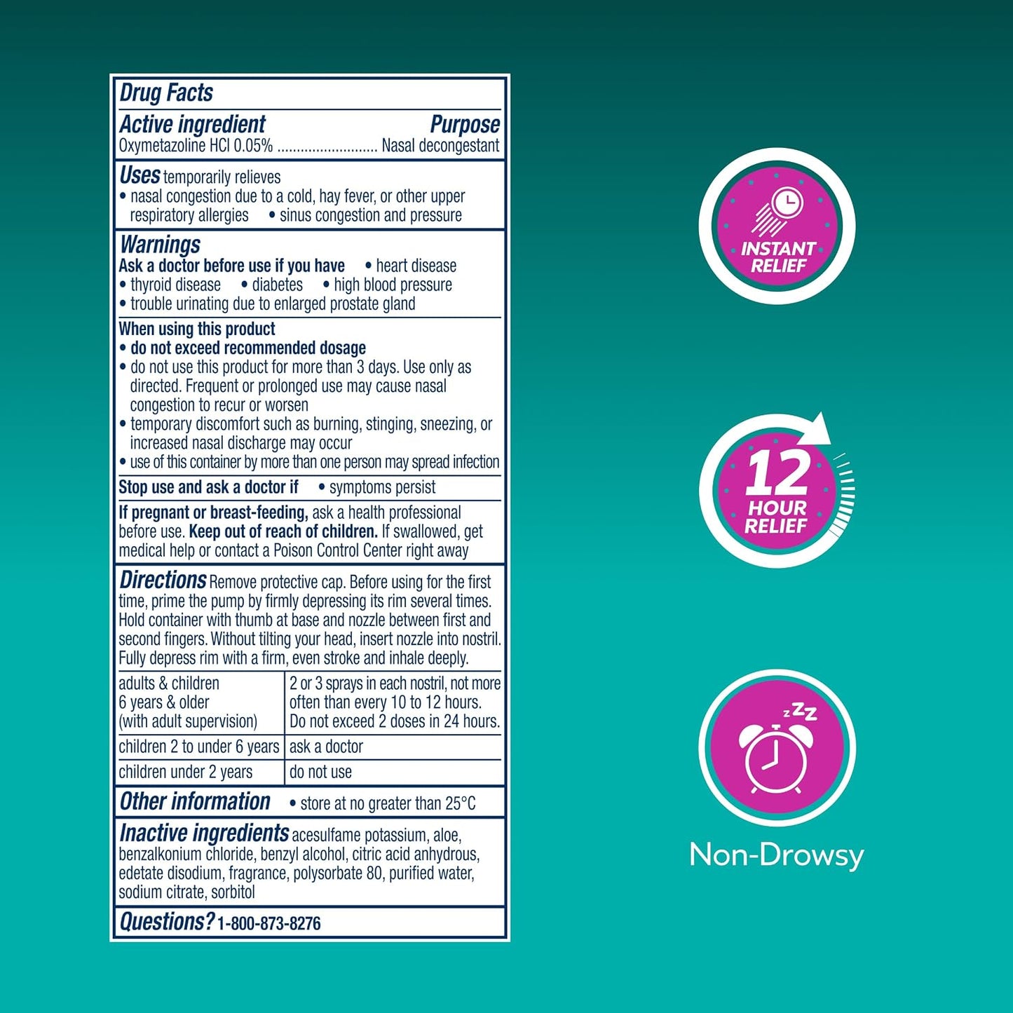 Vicks Sinex Severe Nasal Spray with Moisturizing Ultra Fine Mist, Decongestant for Stuffy Nose Relief from Cold, Allergy, Sinus Pressure - 265 Sprays