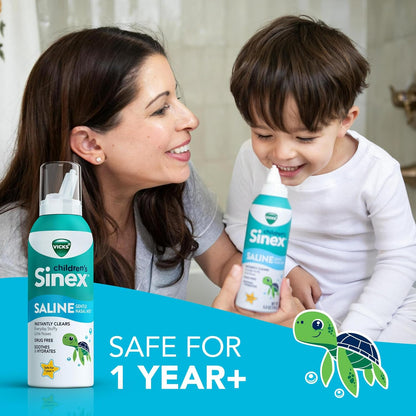 Vicks Sinex, Children's Saline Nasal Spray, Drug Free Ultra Fine Mist with Hint of Aloe, Ages 1+, Fast Everyday Stuffy Nose Relief for Kids, Clear Mucus from a Cold or Allergy, 5 OZ x 2