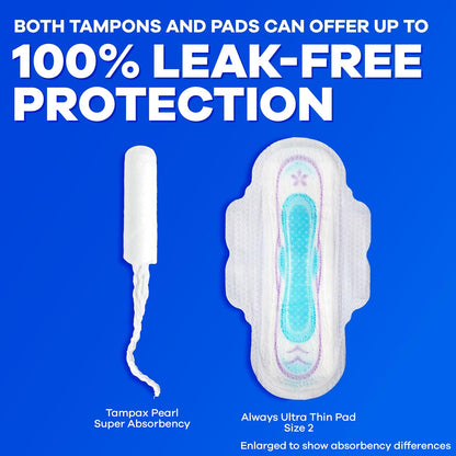 Tampax Pearl Tampons Regular Absorbency, with Leakguard Braid, Unscented, 50 Count x 2 Packs (100 Count Total) (Packaging May Vary)