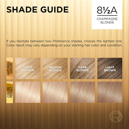 L'Oreal Paris Superior Preference Luminous Fade-Defying Permanent Hair Color, Hair Dye For Up to 9 Weeks of Radiance, Champagne Blonde 8.5A, 1 Hair Dye Kit