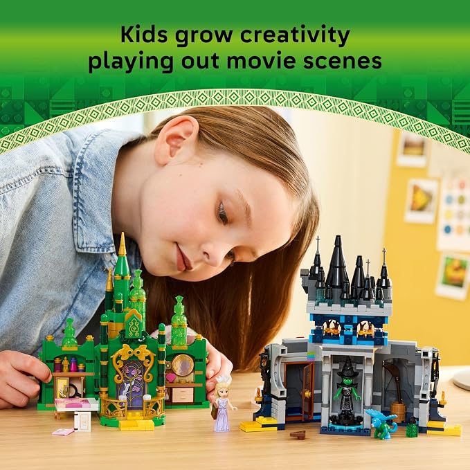 LEGO Wicked Emerald City & Kiamo Ko Castle Building Toy - Elphaba & Glinda Toy Figures, 2 Buildable Playsets, & Flying Monkey Minifigure for Kids, Ages 9+ - Wicked Merch Gift for Girls & Boys - 75689