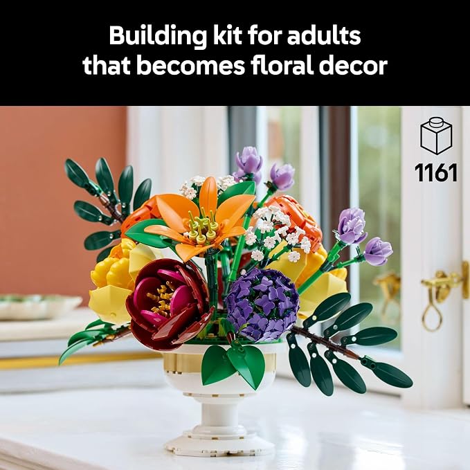 LEGO Botanicals Flower Arrangement Artificial Flowers Building Set - Decor for Table Display - Gift for Birthdays - Unique Bouquet for Adults, Ages 18+ - 10345