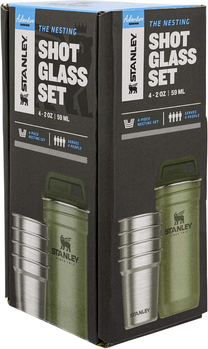 STANLEY Adventure Pre-Party Nesting Shot Glass Set | 4 Shot Glasses in Travel Carrying Case | Insulated Stainless Steel | BPA-Free | Hammertone Green