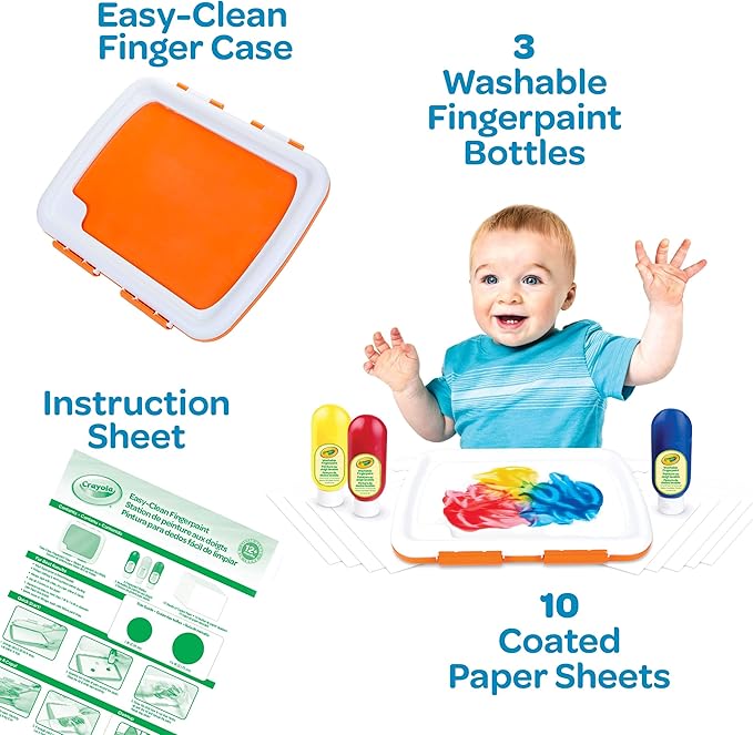 Crayola Mess Free Finger Painting Station – Washable Finger Paint for Toddlers, Spring Arts & Crafts Set, Sensory Activity, Travel Toy, Ages 1+