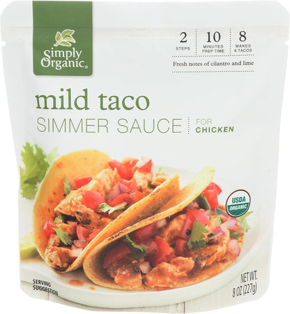 Simply Organic Mild Taco Simmer Sauce, Certified Organic | 8 oz