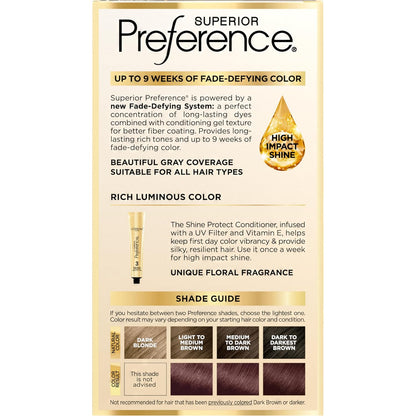 L'Oreal Paris Superior Preference Luminous Fade-Defying Permanent Hair Color, Hair Dye For Up to 9 Weeks of Radiance, Dark Soft Mahogany Brown 4SM, 1 Hair Dye Kit