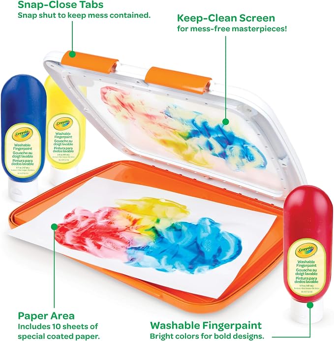 Crayola Mess Free Finger Painting Station – Washable Finger Paint for Toddlers, Spring Arts & Crafts Set, Sensory Activity, Travel Toy, Ages 1+