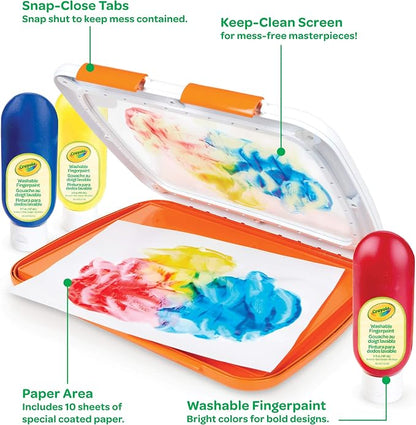 Crayola Mess Free Finger Painting Station – Washable Finger Paint for Toddlers, Spring Arts & Crafts Set, Sensory Activity, Travel Toy, Ages 1+