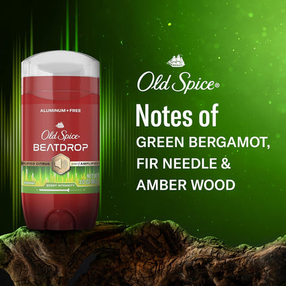 Old Spice Aluminum Free Deodorant for Men, 24/7 Odor Protection, 24/7 Signature Scent & Lasting Freshness, Goes on Clean, Beatdrop with Green Bergamot, Fir Needle, & Amber Wood Scent, 3.0 oz