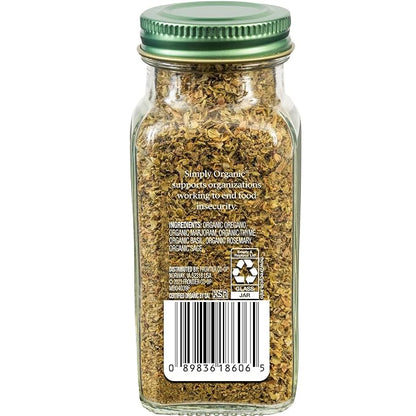 Simply Organic Italian Seasoning, 0.95 Ounce, Organic Herbs, Oregano, Majoram, Thyme, Rosemary, Basil, Sage, Kosher, NonGMO | Organic Herbs, Oregano, Majoram, Thyme, Rosemary, Basil, Sage, Kosher, NonGMO