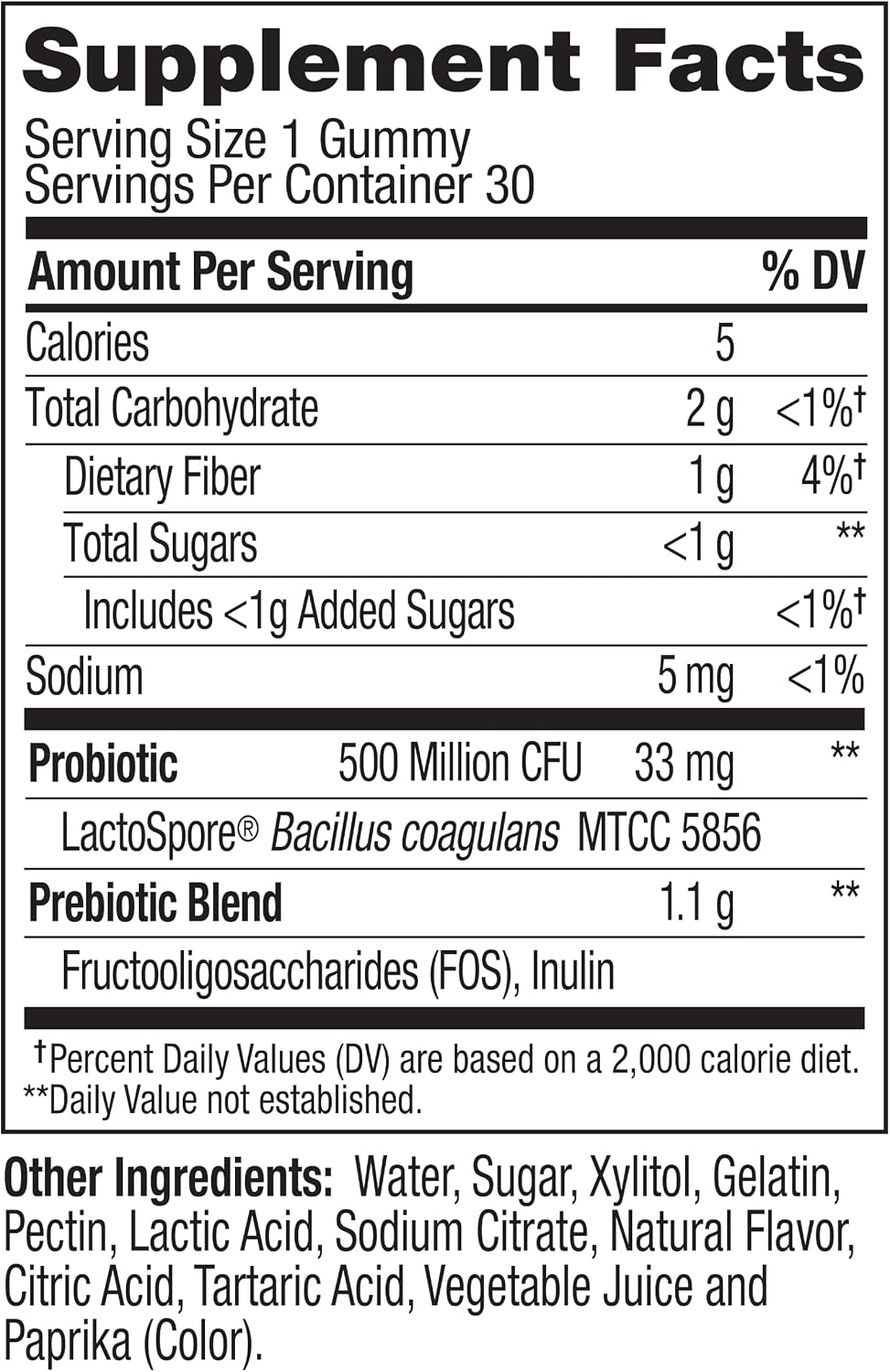 OLLY Probiotic + Prebiotic Gummy, 500 million CFUs, Peachy Peach - 30 Count