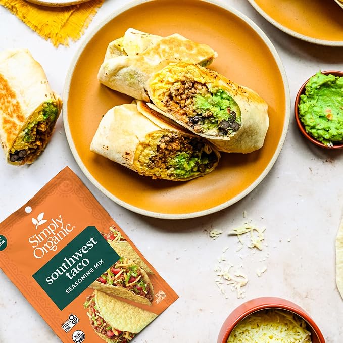 Simply Organic Southwest Taco Seasoning Mix, Gluten Free, Certified Organic, Kosher, Pure Flavor for Tacos, Stir-Fries, Mexican Dishes, and More | 1.13 Ounce (Pack of 12)