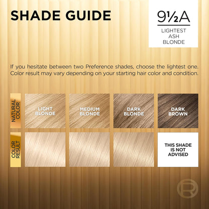 L'Oreal Paris Superior Preference Luminous Fade-Defying Permanent Hair Color, Hair Dye For Up to 9 Weeks of Radiance, Lightest Ash Blonde 9.5A, 1 Hair Dye Kit