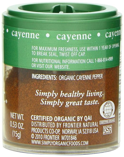 Simply Organic Cayenne Ground, Certified Organic, Kosher, Mini Spices | 0.53 Ounce (Pack of 6)