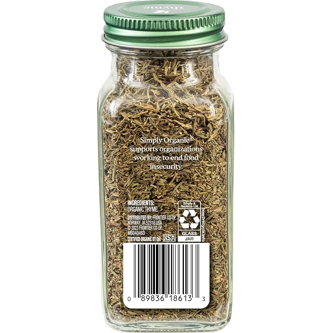 Simply Organic Whole Thyme Leaf, 0.78 Ounce Jar | Woodsy, Herbaceous, Plesantly Aromatic Thyme, Non GMO, NO ETO's, Kosher