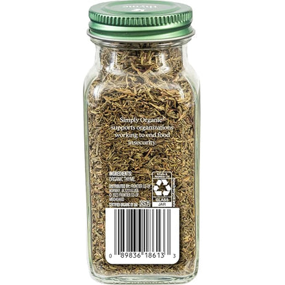 Simply Organic Whole Thyme Leaf, 0.78 Ounce Jar | Woodsy, Herbaceous, Plesantly Aromatic Thyme, Non GMO, NO ETO's, Kosher