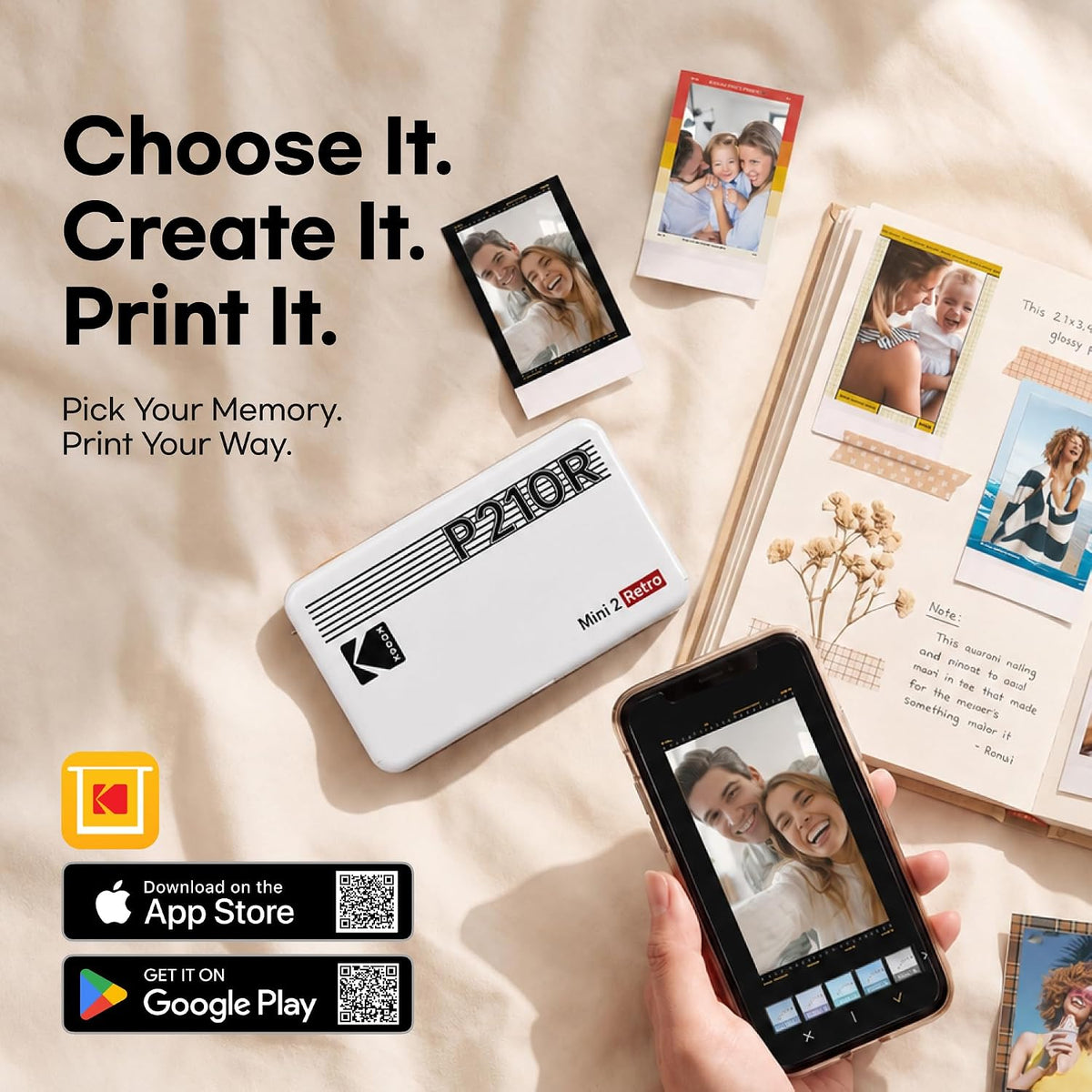 KODAK Mini 2 Retro 2x3 Portable Photo Printer, 4PASS, 38 Sheets, Black