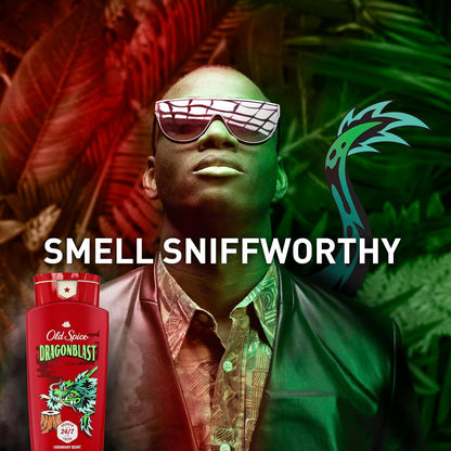 Old Spice Cleansing Body Wash for Men, 3X Defense, 24/7 Shower Fresh with Lasting Scent, 2-in-1 Body & Face Wash, Dragonblast Scent, 24 oz (Pack of 4)