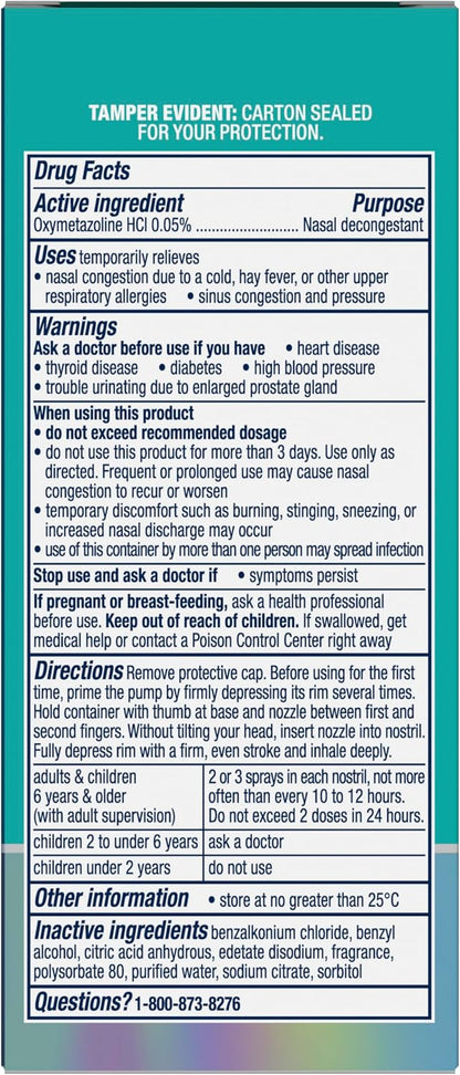Vicks Sinex SEVERE Nasal Spray, Original Ultra Fine Mist, Decongestant Medicine, Relief from Stuffy Nose due to Cold or Allergy, & Nasal Congestion, Sinus Pressure Relief, 265 Sprays