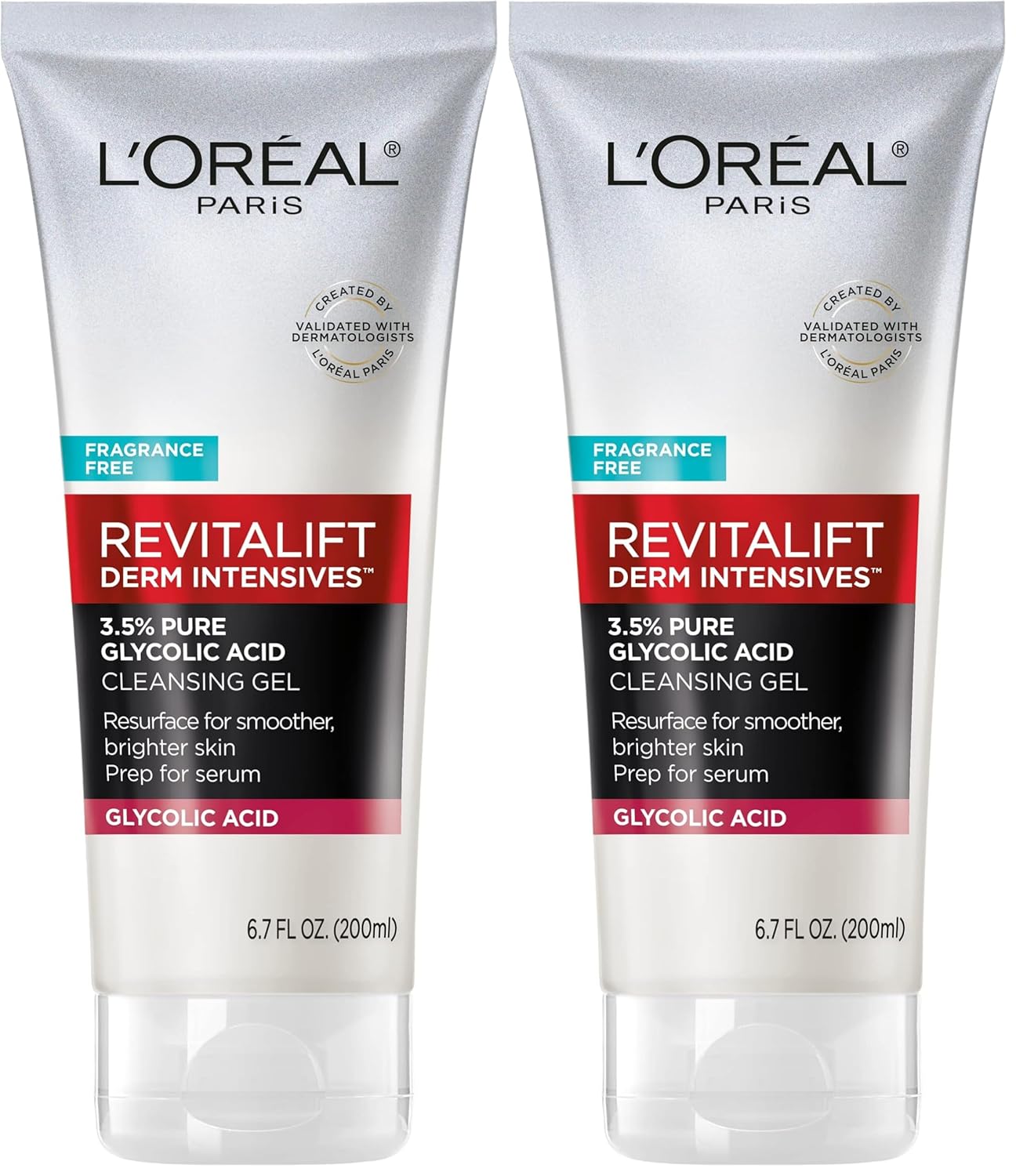 L'Oreal Paris Revitalift 3.5% Pure Glycolic Acid Brightening Cleansing Gel wth Salicylic Acid 6.7 fl oz,(Pack of 2)