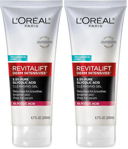 L'Oreal Paris Revitalift 3.5% Pure Glycolic Acid Brightening Cleansing Gel wth Salicylic Acid 6.7 fl oz,(Pack of 2)