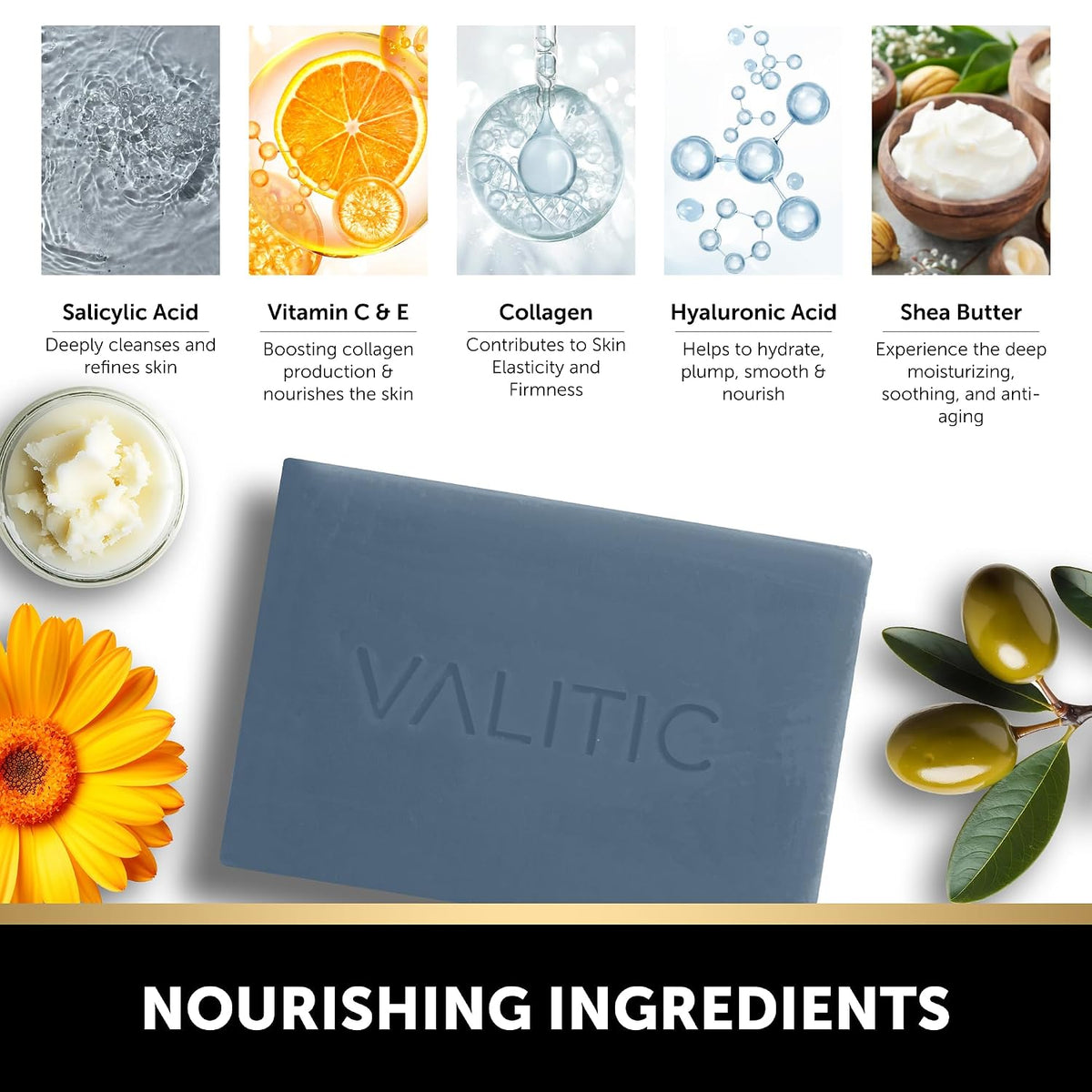 VALITIC Salicylic Acid Soap Bar with Vitamin C, Face and Body Wash, 2 Pack