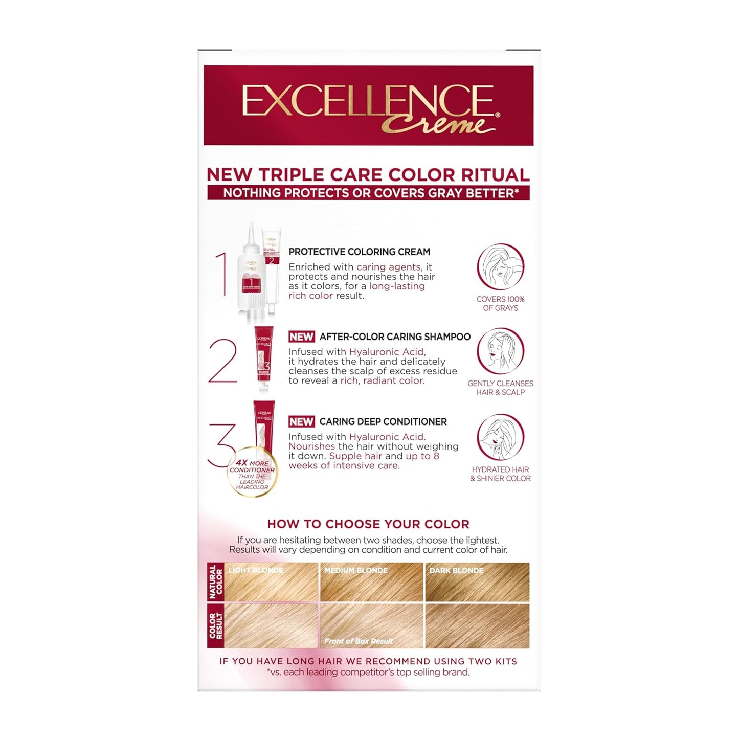 L'Oreal Paris Excellence Crème Permanent Hair Dye, Triple Care Hair Color with Hyaluronic Acid for 100% Gray Coverage, 9 Light Natural Blonde, 1 Kit (Packaging May Vary)