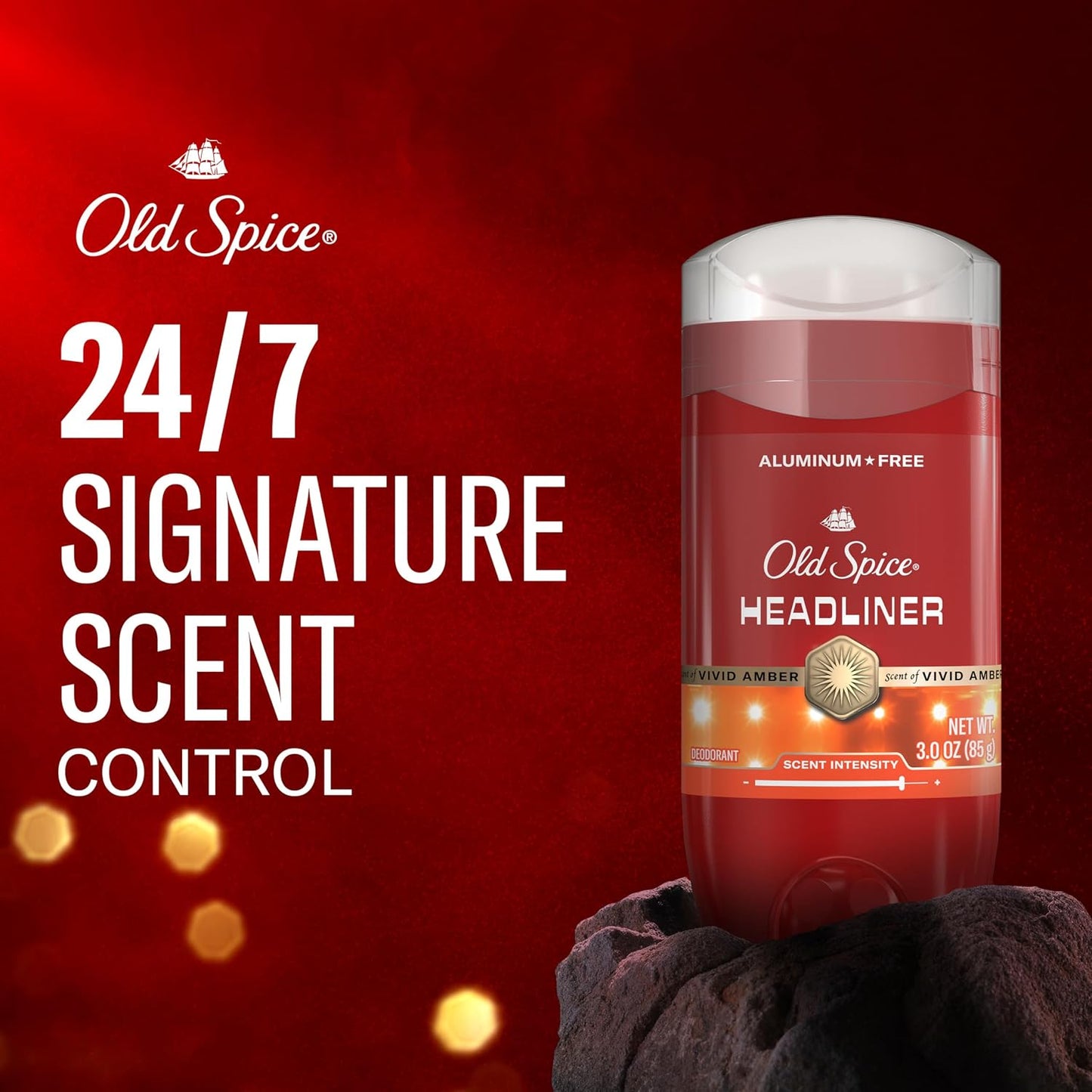 Old Spice Aluminum Free Deodorant for Men, 24/7 Odor Protection, 24/7 Signature Scent & Lasting Freshness, Goes on Clean, Headliner with Black Currant, Leather, & Amber Scent, 3.0 oz
