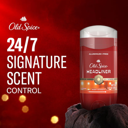 Old Spice Aluminum Free Deodorant for Men, 24/7 Odor Protection, 24/7 Signature Scent & Lasting Freshness, Goes on Clean, Headliner with Black Currant, Leather, & Amber Scent, 3.0 oz