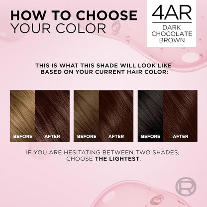 L'Oreal Paris Excellence Crème Permanent Hair Dye, Triple Care Hair Color with Hyaluronic Acid for 100% Gray Coverage, 4AR Dark Chocolate Brown, 1 Kit (Packaging May Vary)