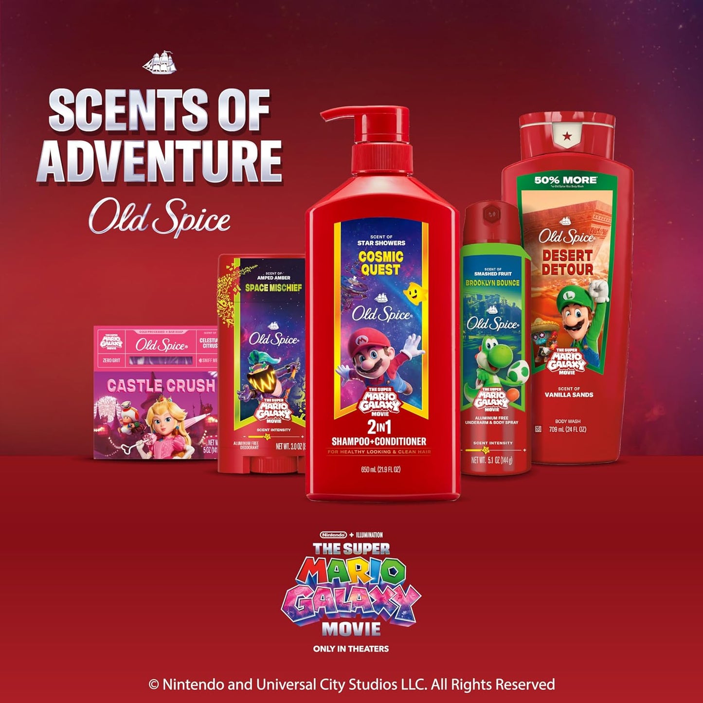 Old Spice Mens 2-in-1 Shampoo and Conditioner, Cosmic Quest, x The Super Mario Galaxy Movie, 21.9 fl oz
