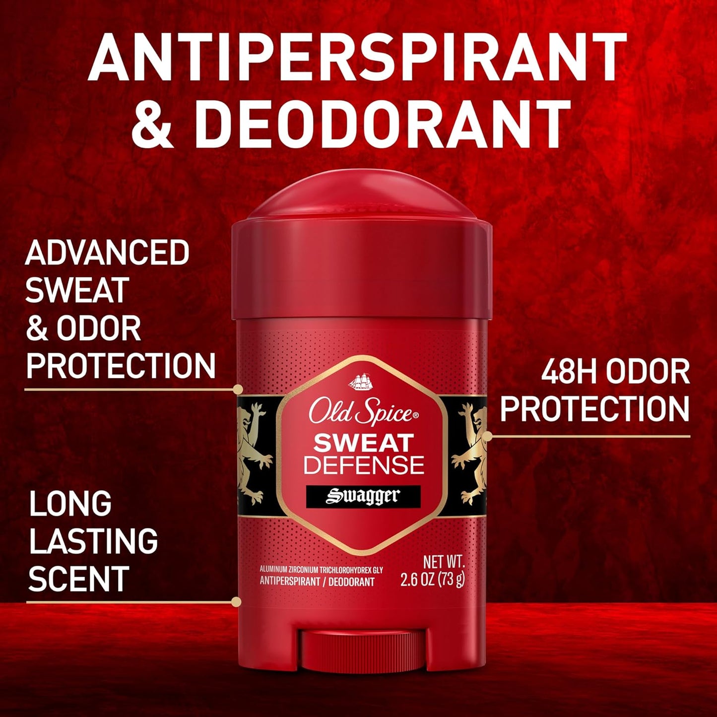 Old Spice Sweat Defense Antiperspirant & Deodorant for Men, 24/7 Ultimate Sweat Protection, Long Lasting Scent, Soft Solid, Swagger with Cedarwood Scent, 2.6 oz (Pack of 12)