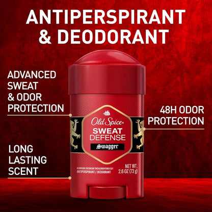 Old Spice Sweat Defense Antiperspirant & Deodorant for Men, 24/7 Ultimate Sweat Protection, Long Lasting Scent, Soft Solid, Swagger with Cedarwood Scent, 2.6 oz (Pack of 12)
