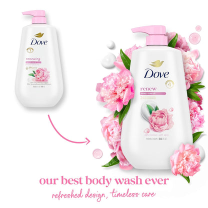 Dove 24hr Lotion Body Wash Renew Peony & Rose Oil, 30.6 oz | Hydrating body wash with MicroMoisture for 24-hour soft, healthy-looking skin