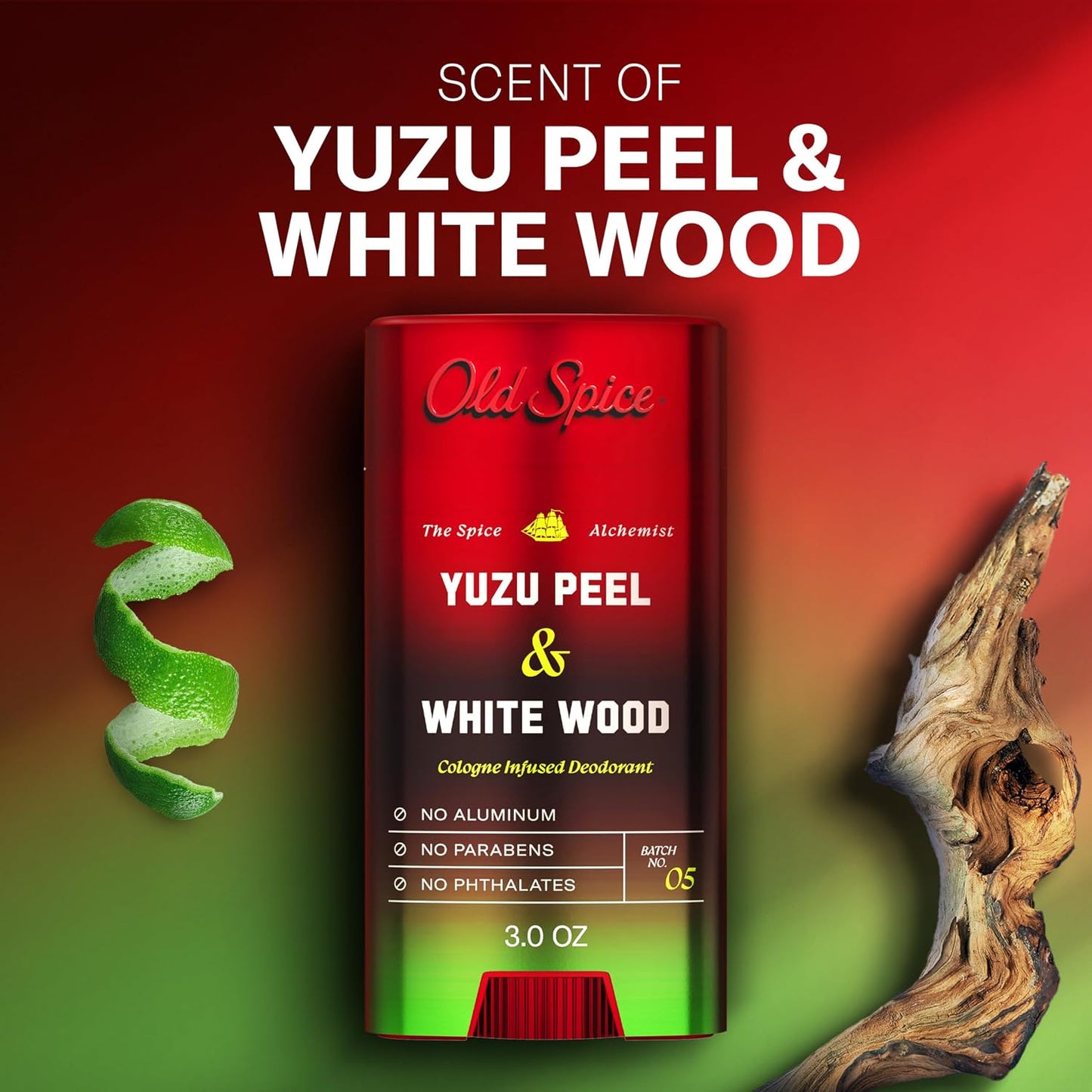 Old Spice Aluminum Free Deodorant for Men, The Spice Alchemist Collection, 24/7 Cologne Infused Scent, No Trade Off Formula, Free of Parabens & Phthalates, Yuzu Peel + White Wood Scent, 3.0 oz