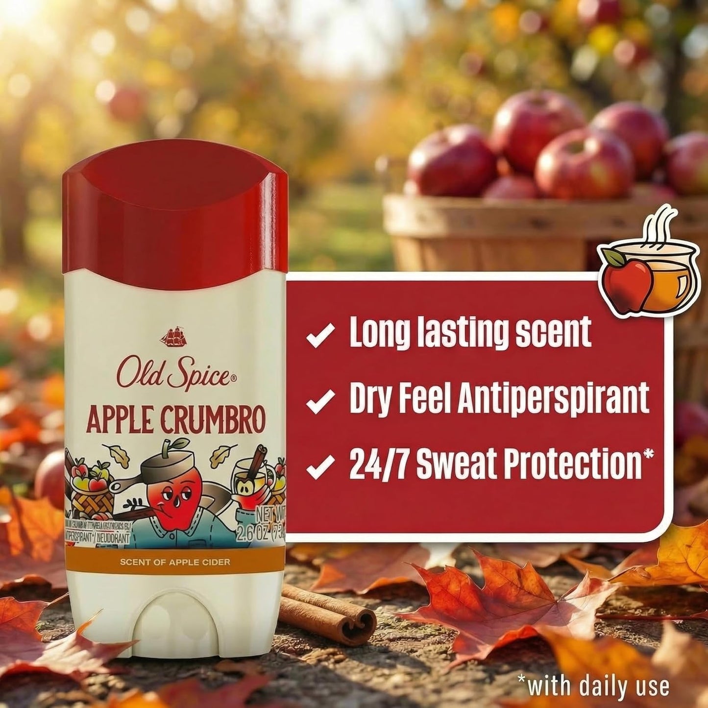 Old Spice Dry Feel Antiperspirant Deodorant for Men, Fallidudes Limited Edition, 24/7 Frightful Freshness and Odor Protection, Apple Crumbro with Apple Cider Scent, 3.0 oz