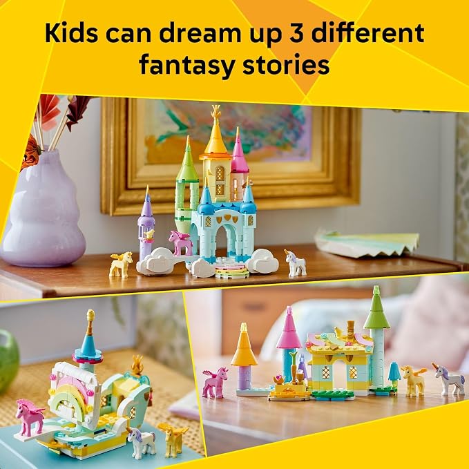 LEGO Creator 3 in 1 Unicorn Castle Building Toy for Kids - Unicorn Toy Trio for Girls & Boys, Ages 8+ - Build 3 Pretend Play Toys with 1 Set of Building Blocks - Gift Idea for Birthdays - 31175