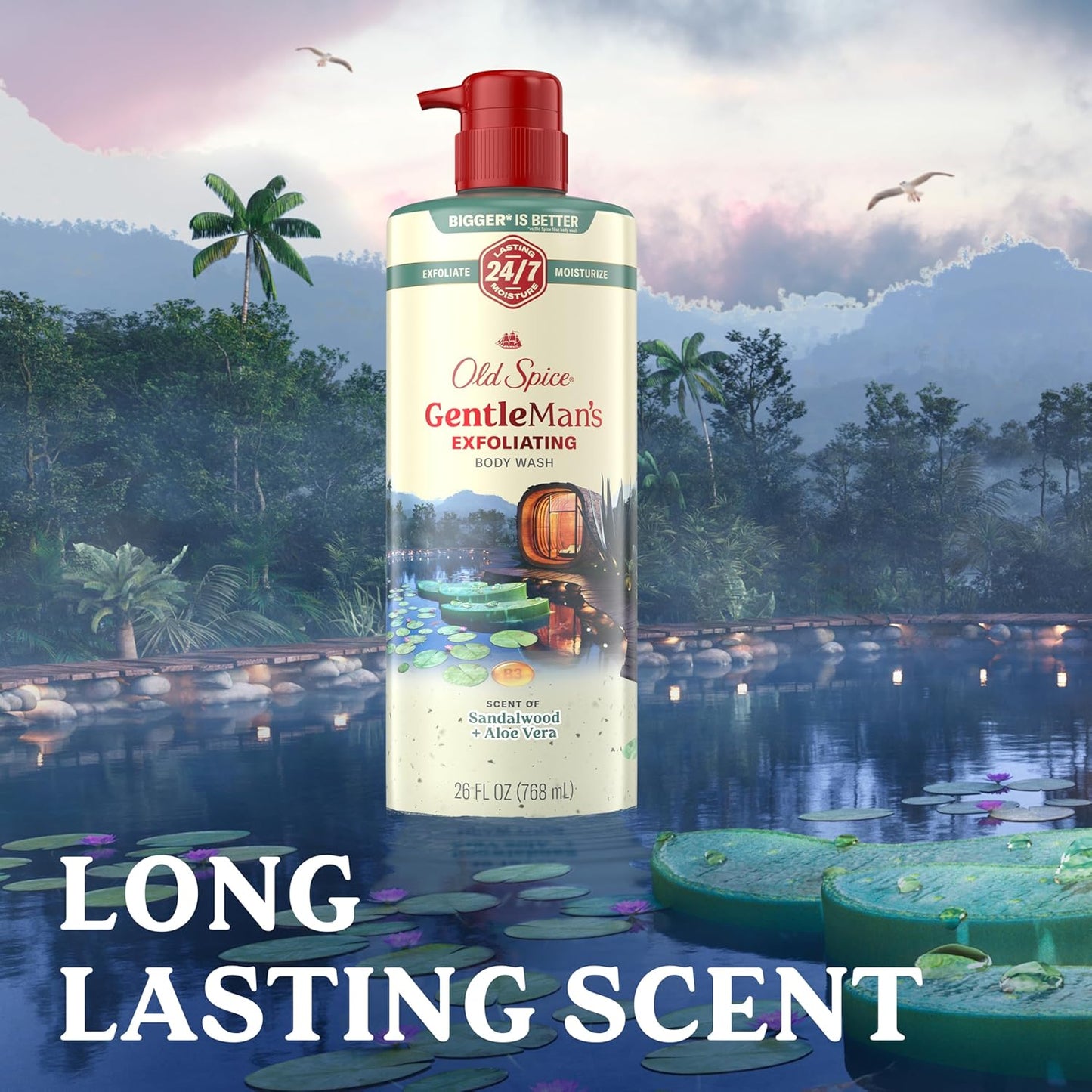 Old Spice GentleMan's Exfoliating & Moisturizing Body Wash for Men, 24/7 Shower Fresh with Long Lasting Scent, Renewing Vitamin B3 Blend, Sandalwood + Aloe Vera Scent, 26 oz