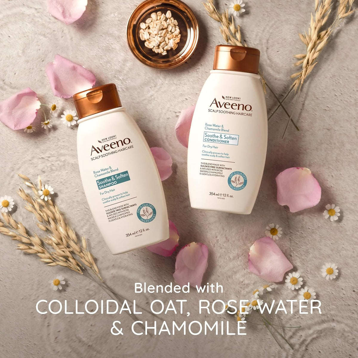 Aveeno Rose Water & Chamomile Shampoo for Dry Hair, Hydrating, 12 fl oz
