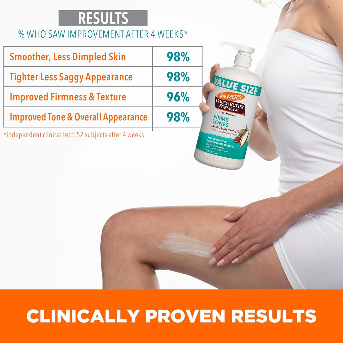 Palmer’s Cocoa Butter Formula, Firming Body Lotion (33.8 fl oz), Skin Toning & Tightening Moisturizer with Collagen, Elastin, Q10 & Vitamin E, 48-Hour Moisture, Vegan Friendly, Dermatologist Approved