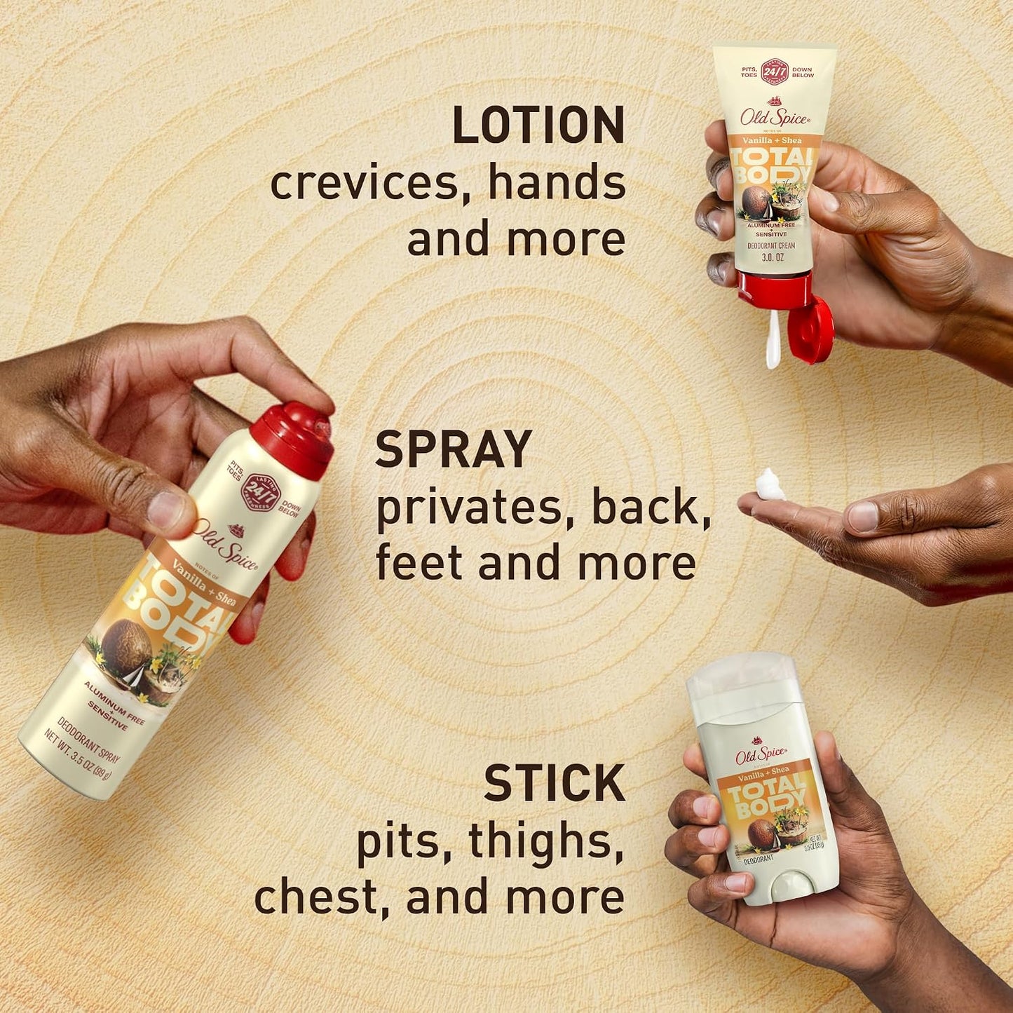 Old Spice Whole Body Deodorant Cream for Men, Aluminum Free, Vanilla + Shea Scent, 24/7 Odor Protection, 24/7 Lasting Freshness, Dermatologist Tested, Gentle on Skin, Safe to Use All Over, 3.0 oz
