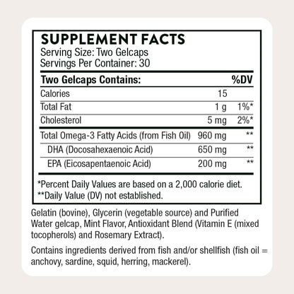 THORNE Prenatal DHA, Omega-3 Fish Oil with EPA & DHA, 60 Softgels