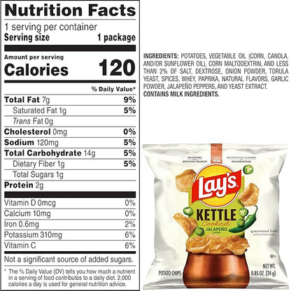 Lay's Kettle Cooked Potato Chips, Jalapeno, 0.85 Ounce (Pack of 40)