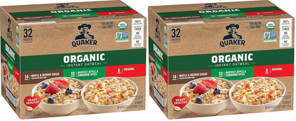 QUAKER Instant Oatmeal, USDA Organic, Non-GMO Project Verified, 3 Flavor Variety Pack, Individual Packets, 32 Count (Pack of 2)