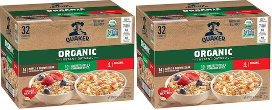 QUAKER Instant Oatmeal, USDA Organic, Non-GMO Project Verified, 3 Flavor Variety Pack, Individual Packets, 32 Count (Pack of 2)