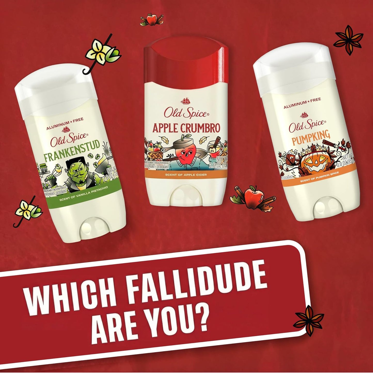 Old Spice Aluminum Free Deodorant for Men, Fallidudes Limited Edition, 24/7 Frightful Freshness and Odor Protection, PumpKing Pumpkin Spice Scent, 3.0 oz