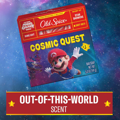 Old Spice Bar Soap for Men, x The Super Mario Galaxy Movie, Cold Pressed with Grit, Made with Natural Oils & Plant Based Cleanser, Star Showers with Juicy Pear & Cedarwood Scent, 5.0 oz