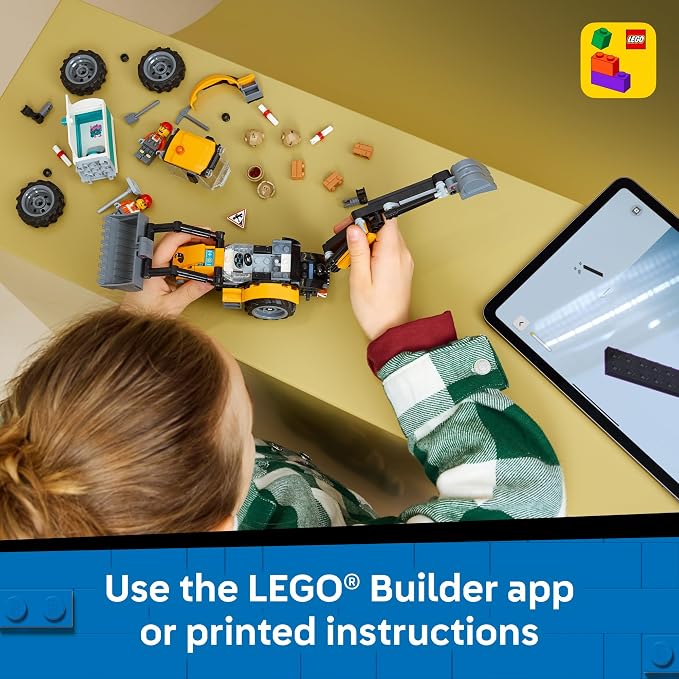 LEGO City Yellow Backhoe Loader 60480 | Building Toys for Boys & Girls, Ages 7+, Construction Truck Toy, Movable Front Bucket & Backhoe, 301 pieces, Gift Idea